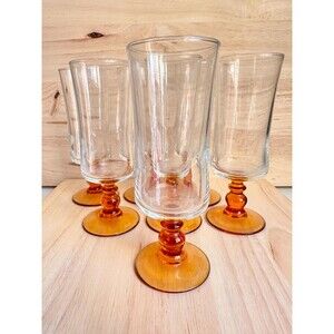 7 Luminarc vintage champagne glasses with amber stem from France